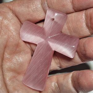 Pastel Pink Cat's Eye Cross Pendant